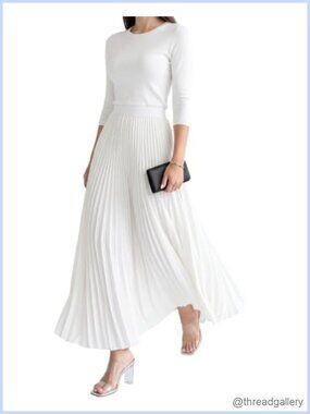 Pleated Maxi Skirt Non-Sheer A-Line Ankle Length Flowy